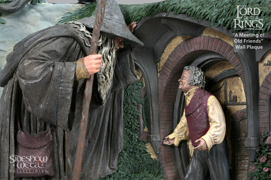 -Sideshow WETA Limited Edition (3000pcs) 2001 Lord of the Rings: Fellowship of the Ring MEETING OF OLD FRIENDS Gandalf & Bilbo Wall Plaque by Virginia Lee.-