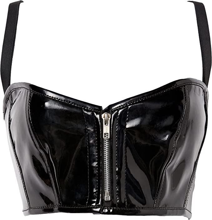 -Short Bustier corset made of high quality black patent fabric Front zipper closure Removable and adjustable straps Nickel brass grommets with polyester laces at back Satin ribbon lacing in the back Hand Wash Only Ships from the USA
sexy kinky clubwear lingerie womens -Small-655222096456