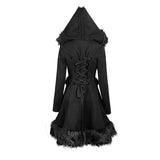 KITSUNE Hooded Fur Coat, Punk Rave Gothic Lolita Style Womens Jacket--