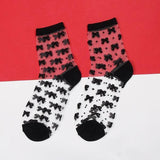 Black Lace Ankle Socks Ladies Sheer Breathable Fishnet Stocking Foot Fetish Fashion See Through Gothic Mesh Hosiery-Bows-