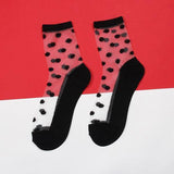 Black Lace Ankle Socks Ladies Sheer Breathable Fishnet Stocking Foot Fetish Fashion See Through Gothic Mesh Hosiery-Polka Dots 2-