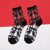 Black Lace Ankle Socks Ladies Sheer Breathable Fishnet Stocking Foot Fetish Fashion See Through Gothic Mesh Hosiery-Flowers 2-