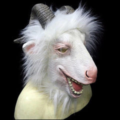 -Very high quality latex over-the-head goat / ram mask with attached fur. One size fits most. Free shipping from abroad with an average delivery to the USA in about 2 weeks. Funny Rocky Mountain Goat Ram Stag Halloween costume realistic cosplay animal mask deluxe horned horns fancy dress-