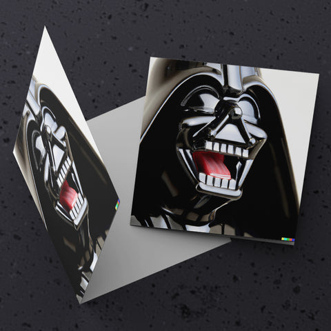 -High quality 5x5in blank folded greeting card on fine cardstock w/envelope.
Made-to-order, 2-4 days. Cursed laughing darth vader mask AI Artificial Intelligence illustration iDALLE2 artwork occasion birthday star wars day may 4th party invitation bizarre creepy weird wtf meme disturbing sci-fi science fiction pop art -5x5 inch-1 Card-