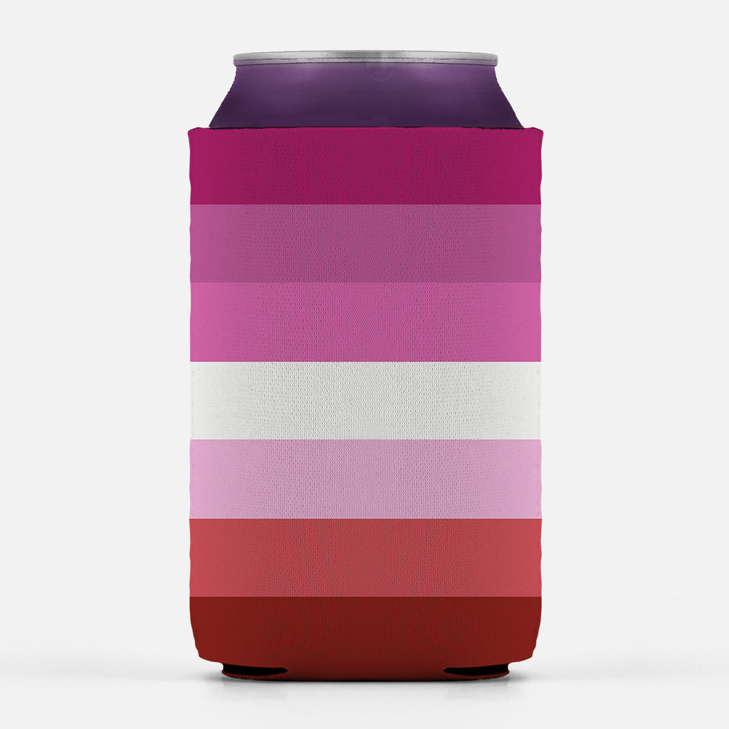 Lesbian Pride Insulator Sleeve, LGBTQ LGBTQIA Pink Striped Can Cooler-High quality, reusable neoprene beverage insulator sleeve. Fits standard 12oz and 16oz cans or bottles and keeps beverages cold. Easy to clean and foldable for easy storage. Great gift or drink marker for parties. LGBT GLBT LGBTQ LGBTQIA LGBTQX Lesbian Pride Original Pink Stripes, Rights, Representation, Equality. -
