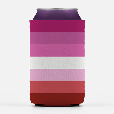 Lesbian Pride Insulator Sleeve, LGBTQ LGBTQIA Pink Striped Can Cooler-High quality, reusable neoprene beverage insulator sleeve. Fits standard 12oz and 16oz cans or bottles and keeps beverages cold. Easy to clean and foldable for easy storage. Great gift or drink marker for parties. LGBT GLBT LGBTQ LGBTQIA LGBTQX Lesbian Pride Original Pink Stripes, Rights, Representation, Equality. -