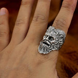 Cernnunos Horned God Ring, Sterling Silver-Large .925 Sterling Silver Horned God Ring. Highly detailed pagan Cernunnos / Horned God / Pan face and horns ring handcrafted in sterling silver, treated with jeweler's antiquing and then polished for the best possible presentation. A fantastic gift for pagans, followers of wicca, green witchcraft, etc. Available in full and half US sizes 7-15. Measures approximately 35mm / 1.38 inches and weighs approximately 0.78-