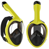 Professional Panoramic Anti-Fog Full Face Snorkeling GoPro Diving Mask-Pro quality hydrodynamic full face snorkeling mask. Anti-fog, 180º panoramic HD view. Two chamber breath apparatus. Improved airflow, easy breathing through mouth & nose. Comfortable food grade, hypoallergenic silicone seals. Dry Top snorkel, submersion auto closure. Auto drain valves. GoPro compatible camera mount. 

-Lemon Yellow-L-XL-