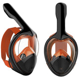 Professional Panoramic Anti-Fog Full Face Snorkeling GoPro Diving Mask-Pro quality hydrodynamic full face snorkeling mask. Anti-fog, 180º panoramic HD view. Two chamber breath apparatus. Improved airflow, easy breathing through mouth & nose. Comfortable food grade, hypoallergenic silicone seals. Dry Top snorkel, submersion auto closure. Auto drain valves. GoPro compatible camera mount. 

-Burnt Orange-L-XL-