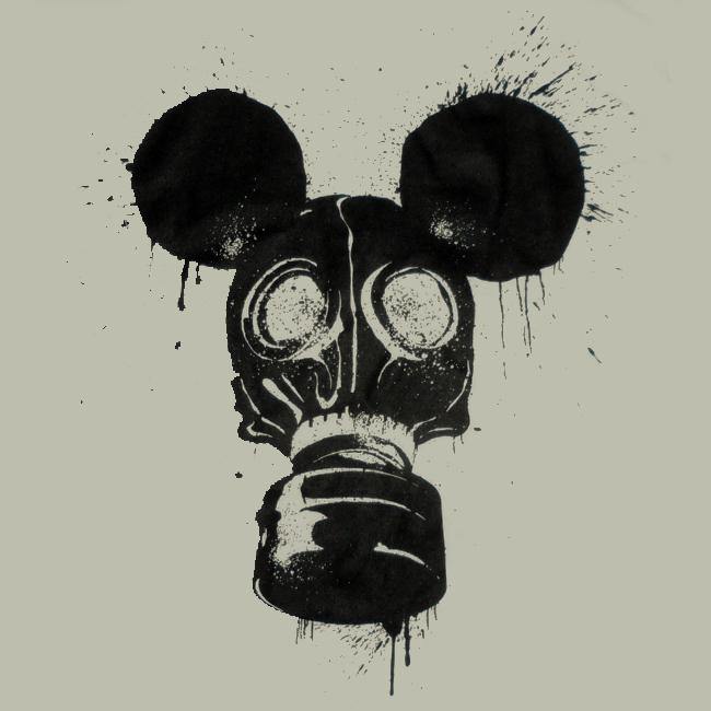 DOSEprod MOUSK Tee, Dismaland Mickey Mouse Gas Mask Parody Graffiti-Mens / Unisex-Sand-S-
