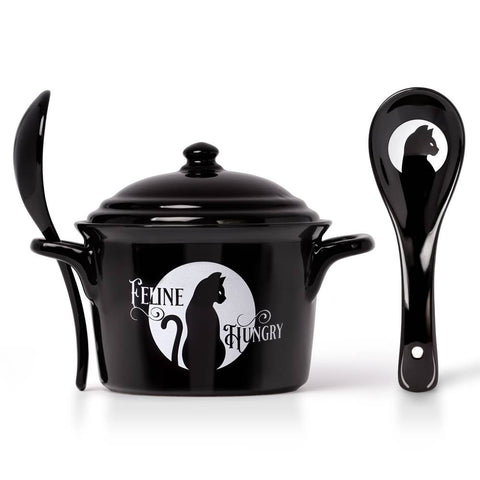 -3 piece Alchemy designed cauldron inspired lidded bowl with full moon and black cat silhouette and matching spoon perfect for soups, broths, cereals and serving. Genuine Alchemy Gothic product. Shipped from the USA
Cats witch wicca wiccan samhain halloween kitchen gothic home decor winter solstice christmas gift 
-664427053119