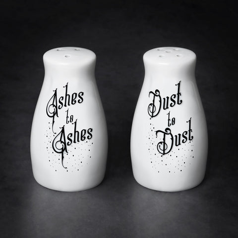 Alchemy Gothic Ashes to Ashes, Dust to Dust Salt and Pepper Shaker Set-Unique set of ceramic salt and pepper shakers. Each shaker has a diameter of roughly 1.77in and stands 3.35in (8.5cm (3.35 x 4.5cm)) and weighs approximately 5.11oz (145g)

Genuine Alchemy Gothic Product. These items typically ship in 1-3 business days from within the US. Great gothic home decor giftware. -