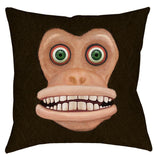 -Funny Maniacal Monkey Retro Kitsch Creepy Chimp Face Throw Pillow. Double-sided, square pillow or pillowcase with printed design on both sides, in your choice of spun polyester or synthetic suede finish. Weirdest of the weird, his disturbing toothy grin is sure to illicit laughs & WTF. Ideal for bizarre gift exchanges -