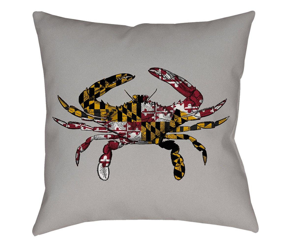 -Double-sided, square pillow or pillowcase with printed design on both sides, in your choice of spun polyester or synthetic suede finish.

Design features a detailed crab illustration with Maryland state flag overlay. Background color is a light gray but can be customized by request and at no additional cost.-Spun Polyester-14 x 14 inches-With Zipper-796752938387