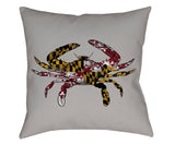 -Double-sided, square pillow or pillowcase with printed design on both sides, in your choice of spun polyester or synthetic suede finish.

Design features a detailed crab illustration with Maryland state flag overlay. Background color is a light gray but can be customized by request and at no additional cost.-