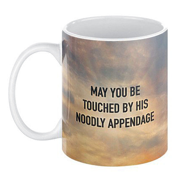 -High quality ceramic mug. Dishwasher and microwave safe. A traditional Pastafarian blessing and somewhat gross double entendre set in a faux inspirational design similar to those typically featuring Christian affirmations. 'May You Be Touched By His Noodly Appendage' - All hail the Flying Spaghetti Monster, Ramen!-11oz-725185479242