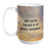 -High quality ceramic mug. Dishwasher and microwave safe. A traditional Pastafarian blessing and somewhat gross double entendre set in a faux inspirational design similar to those typically featuring Christian affirmations. 'May You Be Touched By His Noodly Appendage' - All hail the Flying Spaghetti Monster, Ramen!-