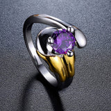 -High quality solitaire ring inspired by the legendary Mewtwo. Handcrafted in .925 Sterling Silver with 18K gold plated accents and set with a purple CZ crystal. This is a high quality ring, not one of the cheap alloy knock-offs. Well crafted and made to last! Brand new in jeweler's ring box. Free Shipping Worldwide.-