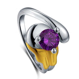 -High quality solitaire ring inspired by the legendary Mewtwo. Handcrafted in .925 Sterling Silver with 18K gold plated accents and set with a purple CZ crystal. This is a high quality ring, not one of the cheap alloy knock-offs. Well crafted and made to last! Brand new in jeweler's ring box. Free Shipping Worldwide.-