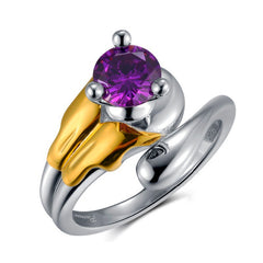 -High quality solitaire ring inspired by the legendary Mewtwo. Handcrafted in .925 Sterling Silver with 18K gold plated accents and set with a purple CZ crystal. This is a high quality ring, not one of the cheap alloy knock-offs. Well crafted and made to last! Brand new in jeweler's ring box. Free Shipping Worldwide.-6 / 51.8mm / L.5-