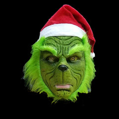 -Full over-the-head latex grinch mask with attached hair and santa hat. One size fits most. Free shipping from abroad. Typically arrives in 2-3 weeks to the USA. High quality costume cosplay character christmas xmas halloween holiday mask-