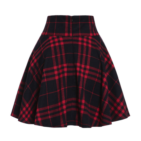 Kenicke Retro High-Waist Gothic A-Line Tartan Skirt, Red Black Plaid ...