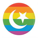 LGBTQ Muslim Pride Pinback Buttons, Intersectional LGBTQIA LGBTQX Pin-High quality scratch and UV resistant mylar & metal pinback button. 1.25, 2.25 or 3 inches. Custom made Muslim LGBT GLBT LGBTQ LGBTQIA LGBTQX Intersectional Sexuality Gender Identity Pride Pin - Equal Rights, Equality Gay Rainbow Flag Stripes. -2.25 inch Round Button-
