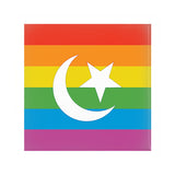 LGBTQ Muslim Pride Pinback Buttons, Intersectional LGBTQIA LGBTQX Pin-High quality scratch and UV resistant mylar & metal pinback button. 1.25, 2.25 or 3 inches. Custom made Muslim LGBT GLBT LGBTQ LGBTQIA LGBTQX Intersectional Sexuality Gender Identity Pride Pin - Equal Rights, Equality Gay Rainbow Flag Stripes. -2 inch Square Button-