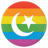 LGBTQ Muslim Pride Pinback Buttons, Intersectional LGBTQIA LGBTQX Pin-High quality scratch and UV resistant mylar & metal pinback button. 1.25, 2.25 or 3 inches. Custom made Muslim LGBT GLBT LGBTQ LGBTQIA LGBTQX Intersectional Sexuality Gender Identity Pride Pin - Equal Rights, Equality Gay Rainbow Flag Stripes. -3 inch Round Button-
