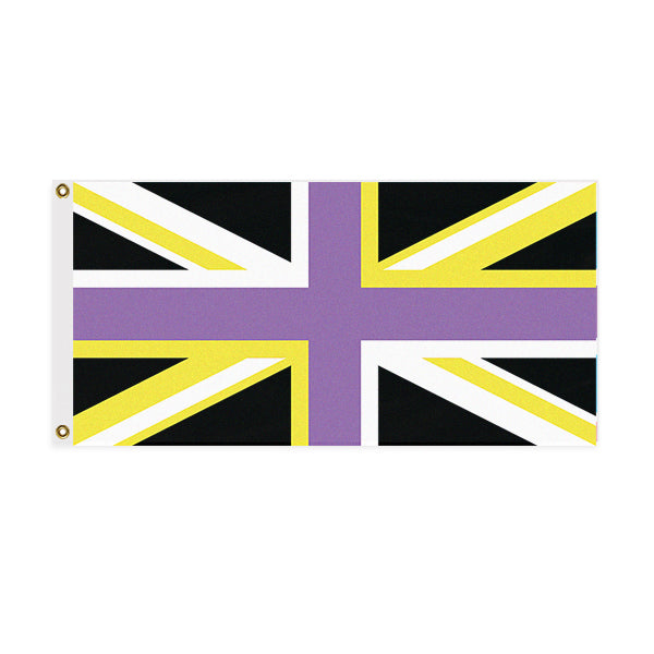 UK Nonbinary Pride Flag LGBTQ LGBTQIA LGBTQX Enby Equality Union Jack-High quality, professionally made polyester Pride flag, single or double sided, grommets or pole pocket. 2x1/1x2ft,3x2/2x3ft,3x5/5x3ft. Fully customizable by request. Transgender LGBT LGBTQ LGBTQIA LGBTQX Trans Rights Equality Protest. Resist United. UK United Kingdom Union Jack England Ireland Scotland Wales British-5 ft x 3 ft-Standard-Grommets-
