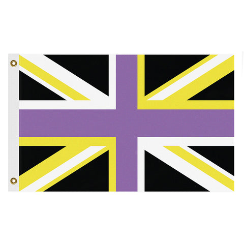 UK Nonbinary Pride Flag LGBTQ LGBTQIA LGBTQX Enby Equality Union Jack-High quality, professionally made polyester Pride flag, single or double sided, grommets or pole pocket. 2x1/1x2ft,3x2/2x3ft,3x5/5x3ft. Fully customizable by request. Transgender LGBT LGBTQ LGBTQIA LGBTQX Trans Rights Equality Protest. Resist United. UK United Kingdom Union Jack England Ireland Scotland Wales British-5 ft x 3 ft-Standard-Grommets-