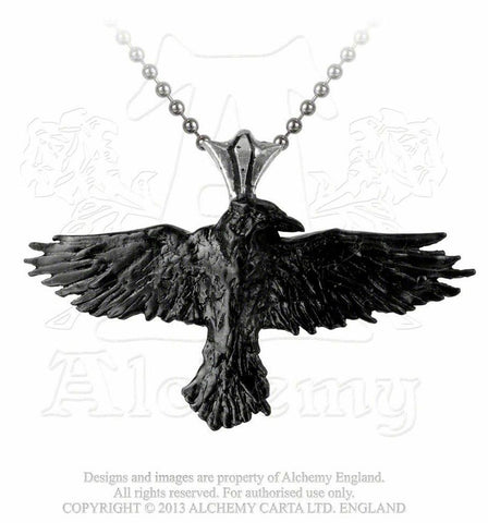 -Alchemy Gothic Black Raven Pendant Necklace The Raven, a mediator between life & death. This bird of omen has been a symbol of myth &amp; legend for centuri-Black-