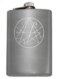 Necronomicon Sigil Engraved 8oz Hip Flask, Stainless Steel Many Colors-Brand New 8oz Flask with Engraved Necronomicon SIgil 8oz Stainless Steel Flask with easy closure screw cap lid. Measures 5.5" tall and 3.75" wide and holds eight shots. Available in your choice of color with optional funnel or gift box with funnel and cups. Ships from the USA

Lovecraft Cthulhu -