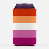 Lesbian Pride Can Cooler, LGBTQ LGBTQIA Updated Inclusive Anti-TERF-High quality, reusable neoprene beverage insulator sleeve. Fits standard 12oz and 16oz cans or bottles and keeps beverages cold. Easy to clean and foldable for easy storage. Great gift or drink marker for parties. LGBT GLBT LGBTQ LGBTQIA LGBTQX Lesbian Pride, Updated Trans Inclusive anti-TERF stripes-