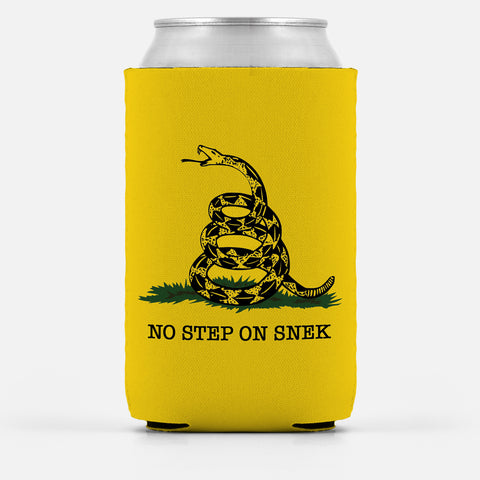No Step on Snek Can Cooler, Funny Gadsden Don't Tread On Me Meme Wrap-No Step on Snek! High quality, neoprene can cooler. Fits most standard 12oz and 16 fl oz cans. Foldable for easy storage. Funny Gadsden "don't tread on me" snake flag parody meme bottle / can insulating cooling wrap. Insulator drink sleeve keeps beer or soda cold. -