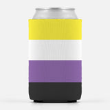 Nonbinary Pride Insulator Sleeve, LGBTQ LGBTQIA LGBTQX Can Cooler-High quality, reusable neoprene beverage insulator sleeve. Fits standard 12oz and 16oz cans or bottles and keeps beverages cold. Easy to clean and foldable for easy storage. Great gift or drink marker for parties. LGBTQ LGBTQIA LGBTQX Nonbinary Genderqueer Non-Binary Gender Striped Pride, Rights, Equality Accessory.-