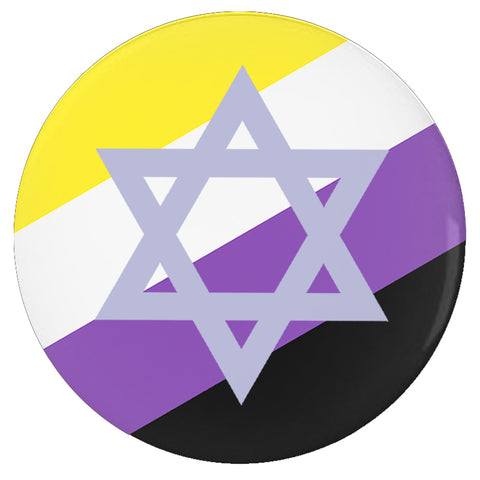 Non-Binary Jewish Pride Buttons, Intersectional LGBTQX LGBTQIA Pins-High quality scratch and UV resistant mylar & metal pinback button. 1.25, 2.25 or 3 inches. Custom made Nonbinary Non-Binary Enby Jew LGBT GLBT LGBTQ LGBTQIA LGBTQX Queer Jewish NB Gender Nonconforming Identity Pride, Visibility Representation Rights Equality-3 inch Round Button-