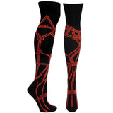 -Over the Knee sock that are bound to get you noticed! Black with choice of red, purple or off-white rope design.Shipped from the USA. 

OTK women's kinky ropework bdsm bondage kink gothic knee-length socks stockings funny goth sub suspension sexy unique Japanese guerrilla fun playful brat tie me up nawa shibari Kinbaku-