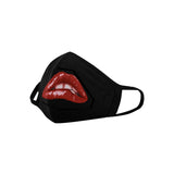 Oh, Rocky! Cloth Face Mask Cover - 3 Sizes - Cult Classic Horror Lips-Fun & funny reusable cloth face mask. Unique bold red mouth biting lip on black, an iconic reminder of a cult classic camp glam transgender rock 'n roll musical horror film / theater production / picture show Polyester fabric and elastic cover for CDC recommended face mask or cover for surgical masks and respirators.-