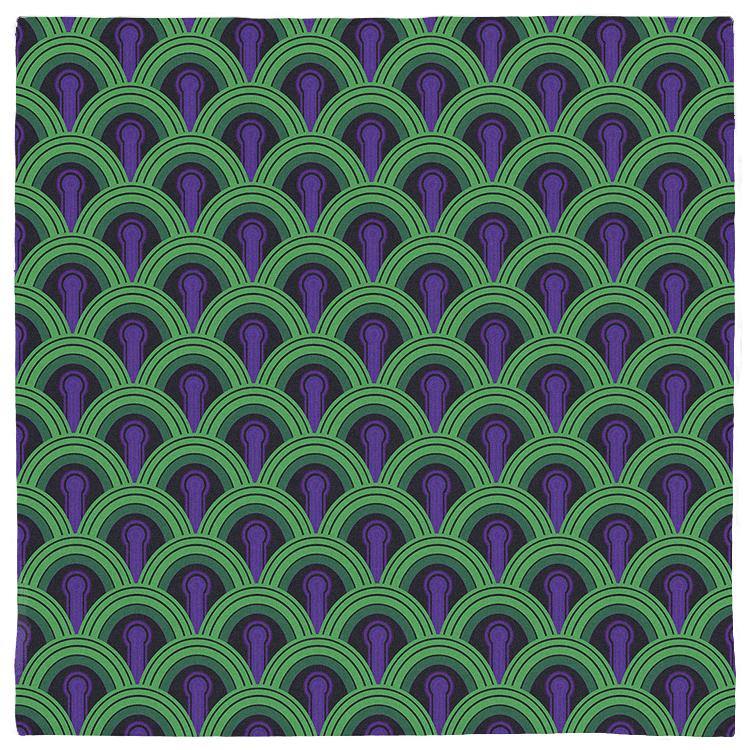 Overlook 237 Pattern Bandana - Green and Purple Retro Horror Moon Room--