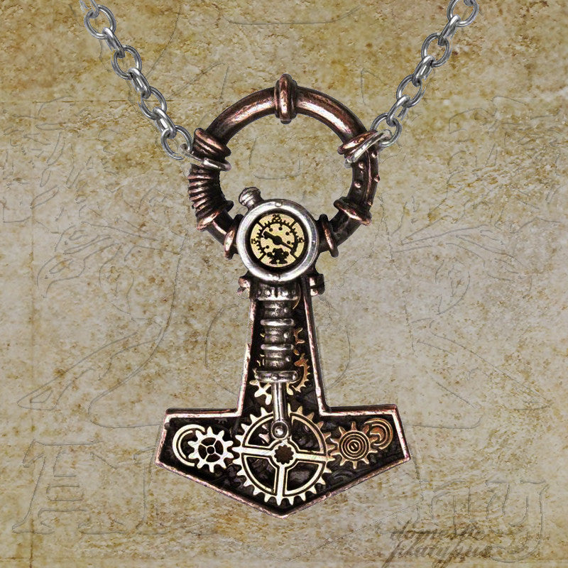 -Alchemy Gothic Bindrune Mjolnir Necklace - Authentic Scandinavian style Thor's Hammer pendant -Bronze-