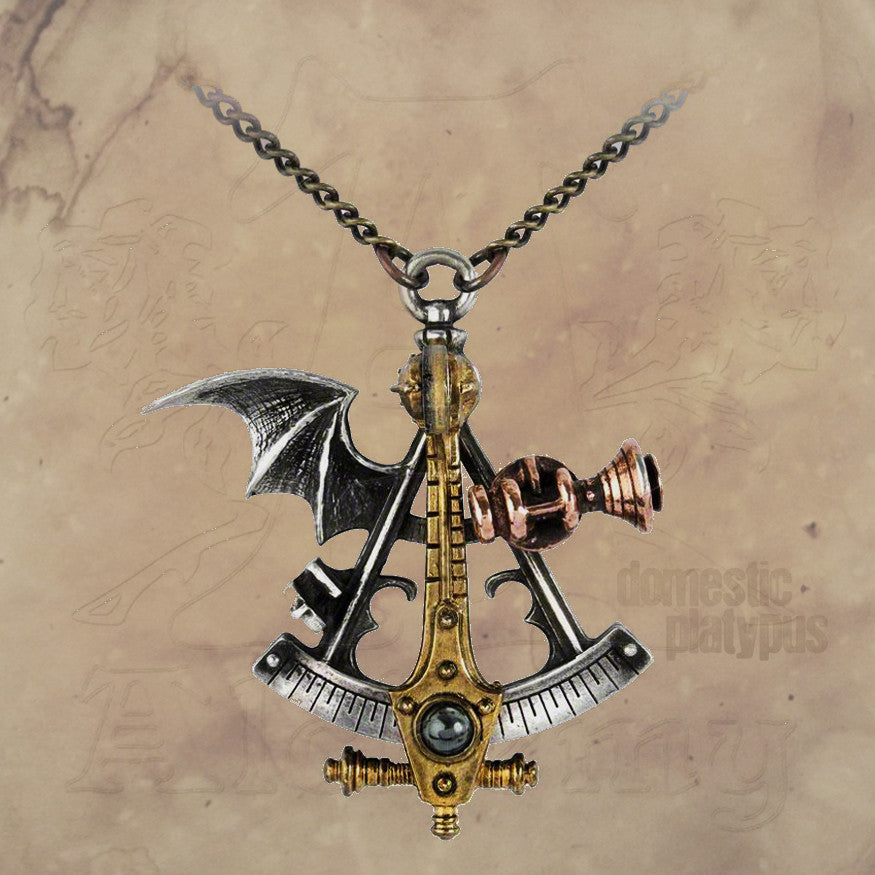 -Alchemy "Anguistralobe" Pendent Necklace - Working miniature replica of an 18th century astrolabe with moving brass parts. Astrolabes have been used by astronomers-Tri-Tone-