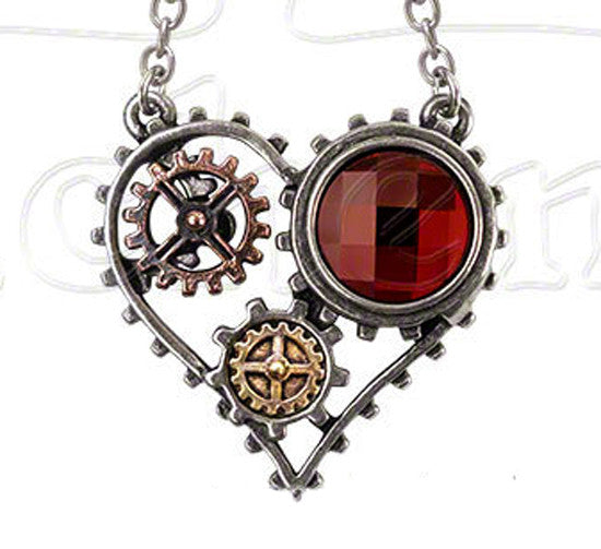 Retired Alchemy Gothic Coeur du Moteur Necklace - Ships from the USA-Retired Alchemy Empire 'Coeur du Moteur' Steampunk Heart Pendant Necklace.The heart and soul of a modern, mechanically minded lover, bearing the color of their life-blood and the intricate workings of their complex mind.Hand-crafted in the UK of lead-free Fine English Pewter with Swarovski crystals-664427041031