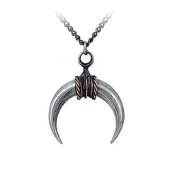 -Bull's Horn Pendant Necklace ‚Äì¬†The Mithraic cult of the Roman underworld practiced in subterranean temples, centered on the god overpowering and slaying a bull, the tauroctony. The moon goddess, Luna, the sole female permitted. A curved, crescent bull horn pendant handcrafted in the UK of lead-free Fine English Pewter. -