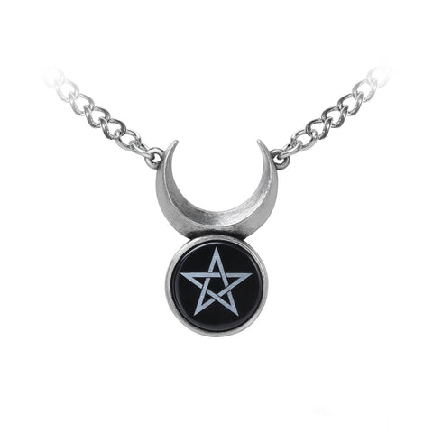 -Sin, original Mesopotamian moon deity and early progenitor of Cernunnos. Male counterpart and consort to the Triple Goddess, (the two principle Wiccan deities). A horned god pentacle pendant handcrafted in the UK of Fine English Pewter and black enamel. Genuine Alchemy Product, Brand New with Alchemy Lifetime Guarantee-664427050897