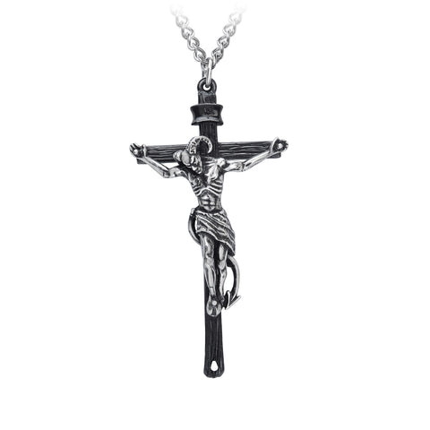 Crucifaustan Pendant Necklace, Alchemy Gothic - Faustus Crucifix Cross-Faustus, who's pact with the Devil to trade his soul for endless earthly pleasure and knowledge, ultimately ended in purgatorial anguish. A unique alternative crucifix / cross pendant hand-crafted in the UK of two-tone, lead-free Fine English pewter. Genuine Alchemy Product - Brand New with Alchemy Lifetime Guarantee -664427040591