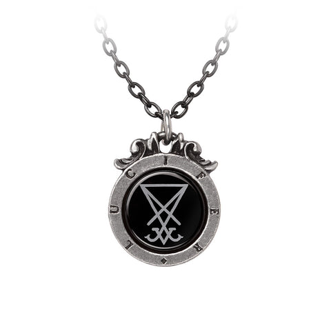 -The 14th century and very very personal sign of the fallen angel, cast down from heaven for his power and PRIDE, the 7th and deadliest of sins. Lead and nickel free Fine English Pewter. Genuine Alchemy Gothic product. Shipped from the USA. 
devil satan sigil pendant magick goth gothic jewelry -