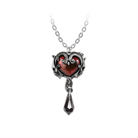 -A delicate deep red enamel heart with antiqued Fine English Pewter baroque frame and crystal dropper. Nickel-free chain with clasp fastener and trace chain. Overall length ~32in. Handcrafted in the UK. Imported. Ships from the USA. -
Dark goth punk emo designer fashion jewelry love romance hearts gift ornamental -