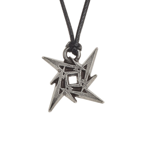 METALLICA Ninja Star Pendant Necklace, Alchemy Gothic, Ships from USA-Officially Licensed Metallica Ninja Star emblem necklace by Alchemy Gothic. Metallica's ninja star emblem rendered in&nbsp;three dimensional antiqued English pewter, on 30in black waxed cord. Made in the UK. Genuine Alchemy Gothic Metallica band merch. Shipped from the USA. Classic Heavy metal hard rock music jewelry. -
