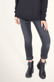 Lynette Mid-Rise Skinny Jeans, Hot Stuff Dark Gray - Made in the USA-A mid-rise skinny jean, tapered to the ankle with a versatile inseam that creates the perfect fit. Adorned with SIWY Denim's signature embroidered back pocket and curved back yokes, it highlights and controls curves while adding lift. Designed in New York. Made with love in LA. American designer denim NYC fashion brand-